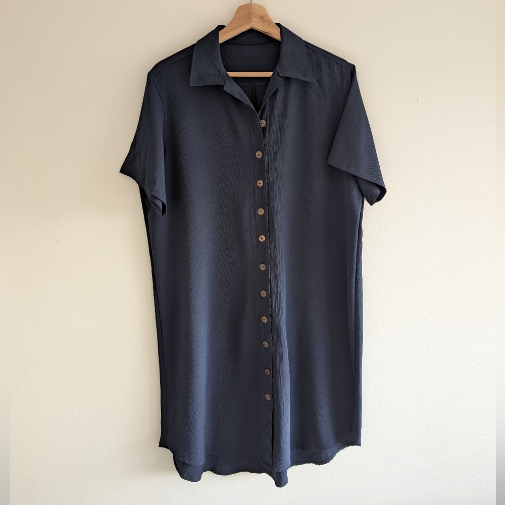 Navy Blue Short Sleeve Shirt Dress